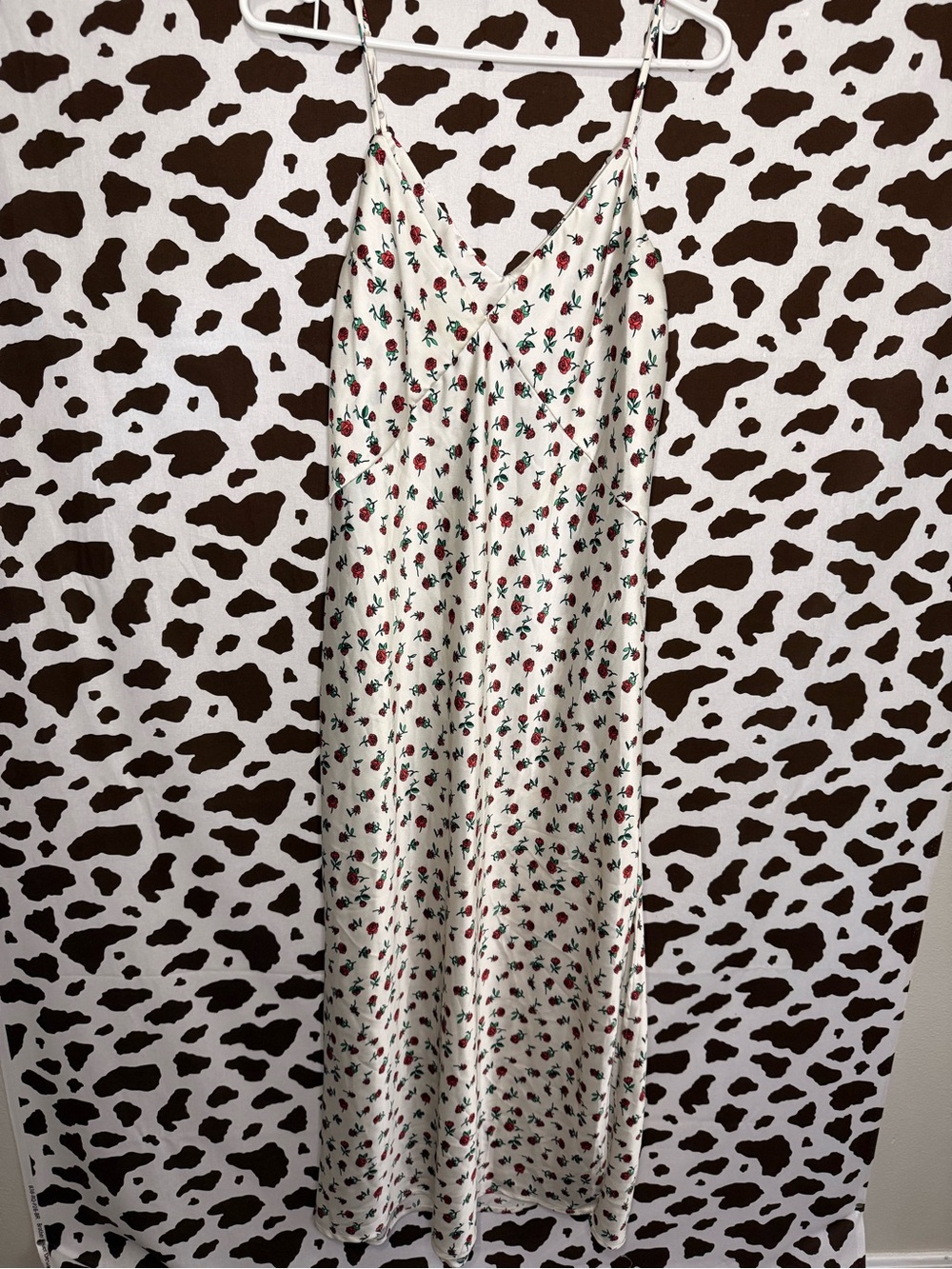 a new day Women's L White Floral Rose Print V-Neck Sleeveless Slip Gown